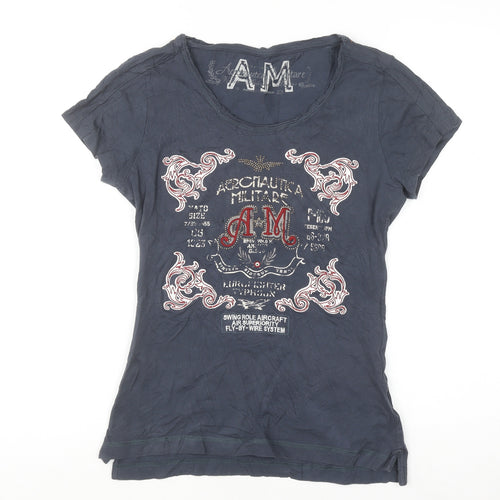 Aeronautica Militare Women's Blue Slim Fit Cotton T-Shirt Size S
