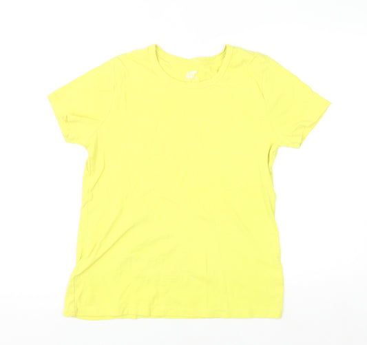 Lands' End Women's Yellow Cotton Short Sleeve Basic T-Shirt M