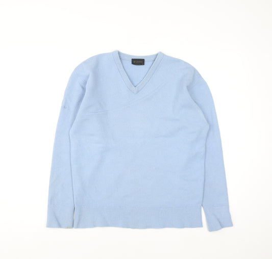 Glenbrae Men's Blue Merino Wool V-Neck Jumper Size M Classic Fit