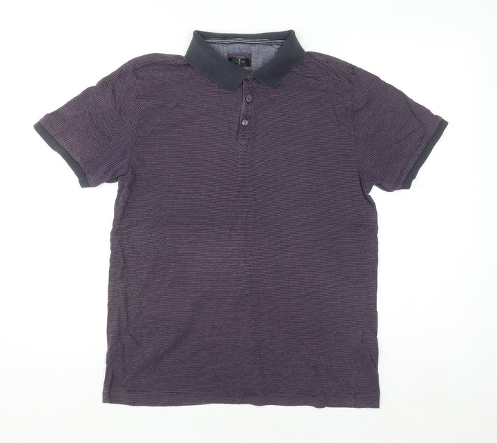 Jasper Conran Men's Purple Striped Cotton Polo Shirt M