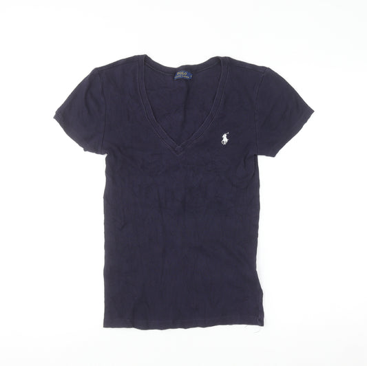 Ralph Lauren Womens Blue V-Neck Slim Fit Cotton T-Shirt Size S