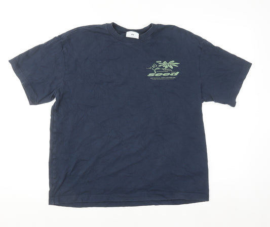 H&M Men's Blue Relaxed Fit Nature Graphic Cotton T-Shirt Size M