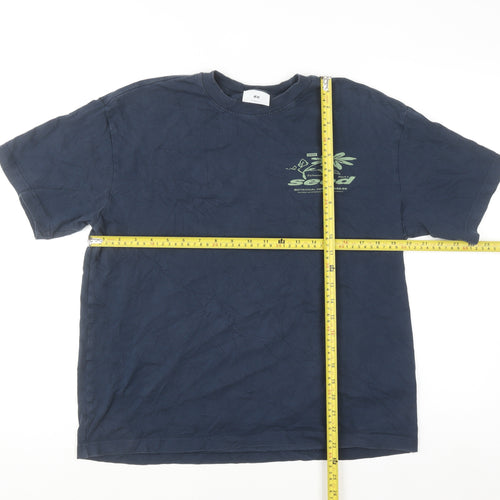 H&M Men's Blue Relaxed Fit Nature Graphic Cotton T-Shirt Size M
