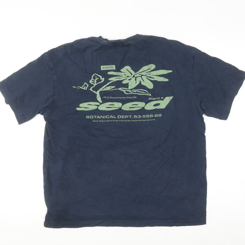 H&M Men's Blue Relaxed Fit Nature Graphic Cotton T-Shirt Size M