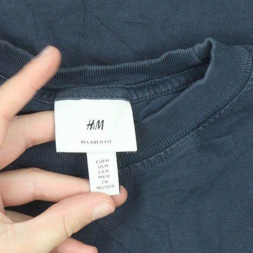 H&M Men's Blue Relaxed Fit Nature Graphic Cotton T-Shirt Size M