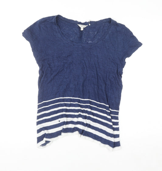 FatFace Women Blue Striped Cotton Short Sleeve T-Shirt Size 14