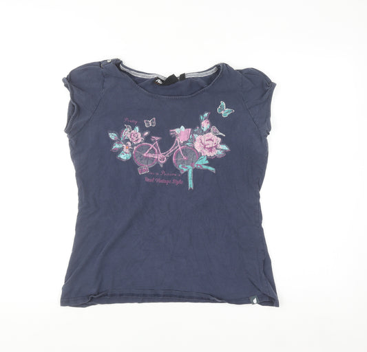 Peter Storm Women's Blue Floral Bicycle Print Cotton T-Shirt Size 14