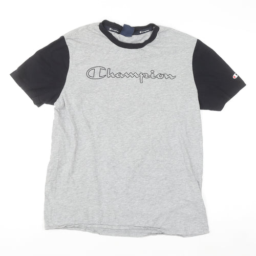 Champion Men’s Grey Black Short Sleeve Crew Neck Sports T-Shirt Medium