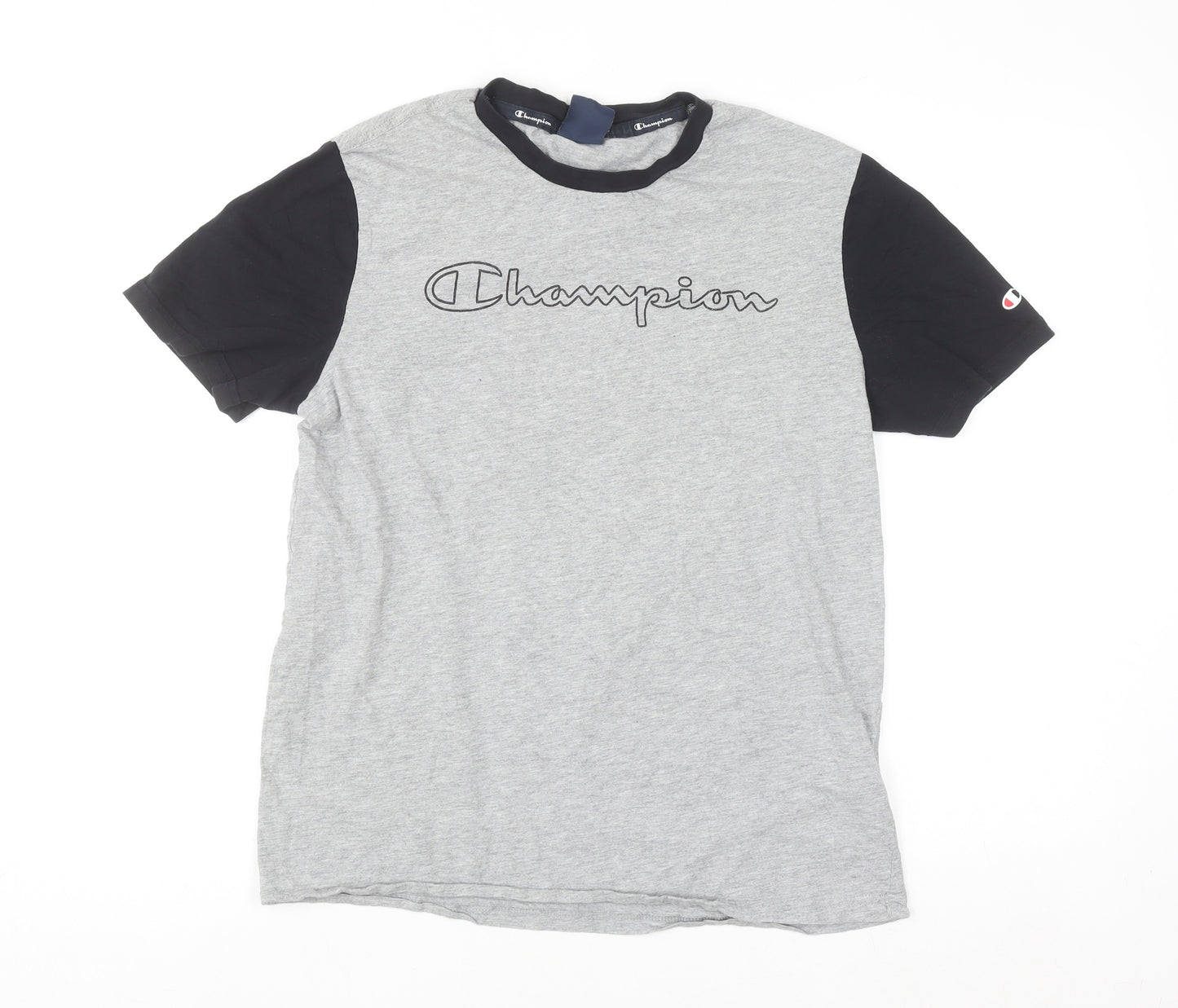 Champion Men’s Grey Black Short Sleeve Crew Neck Sports T-Shirt Medium