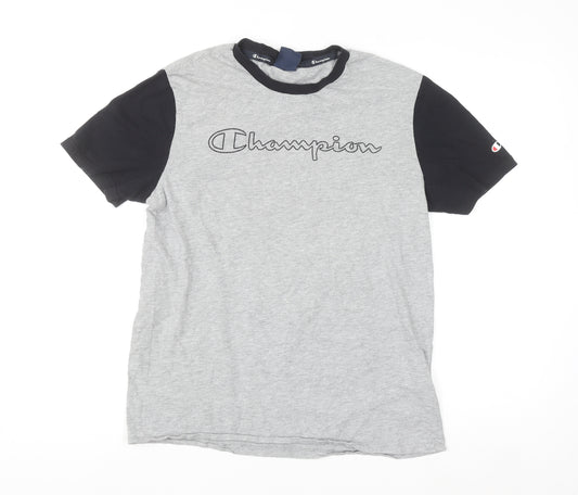 Champion Men’s Grey Black Short Sleeve Crew Neck Sports T-Shirt Medium