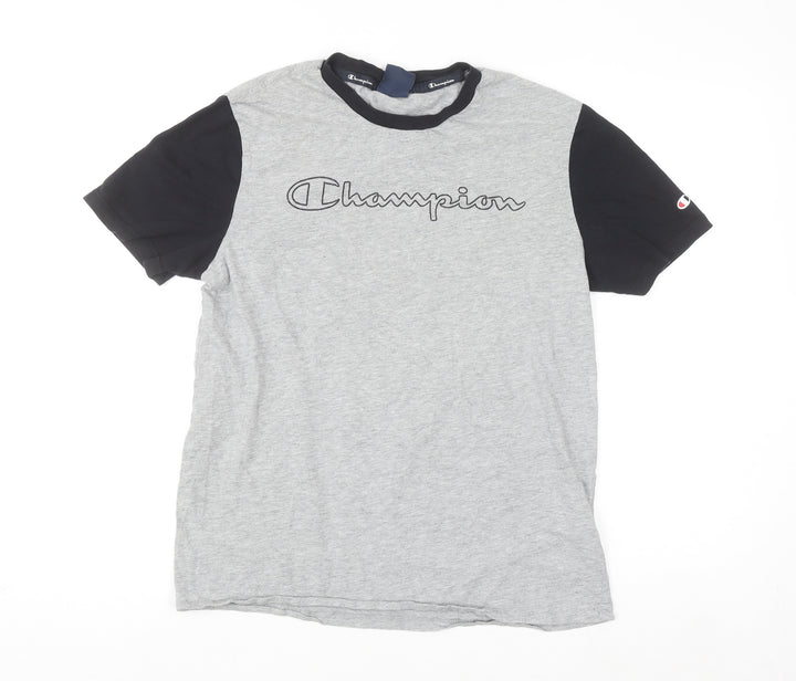 Champion Men’s Grey Black Short Sleeve Crew Neck Sports T-Shirt Medium