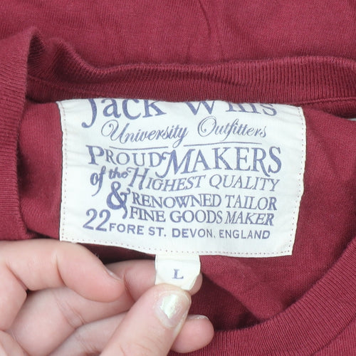 Jack Wills Men's Red Cotton Crew Neck Short Sleeve T-Shirt Size L