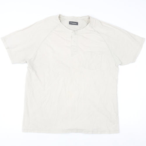 Hawkshead Men Beige Cotton Henley Short Sleeve Casual Shirt L