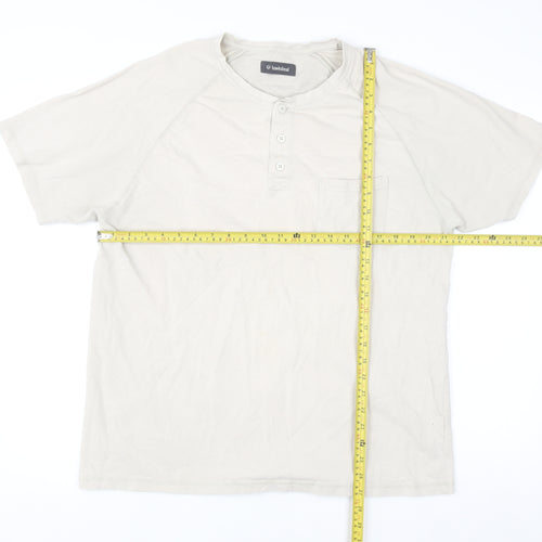 Hawkshead Men Beige Cotton Henley Short Sleeve Casual Shirt L