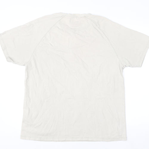 Hawkshead Men Beige Cotton Henley Short Sleeve Casual Shirt L