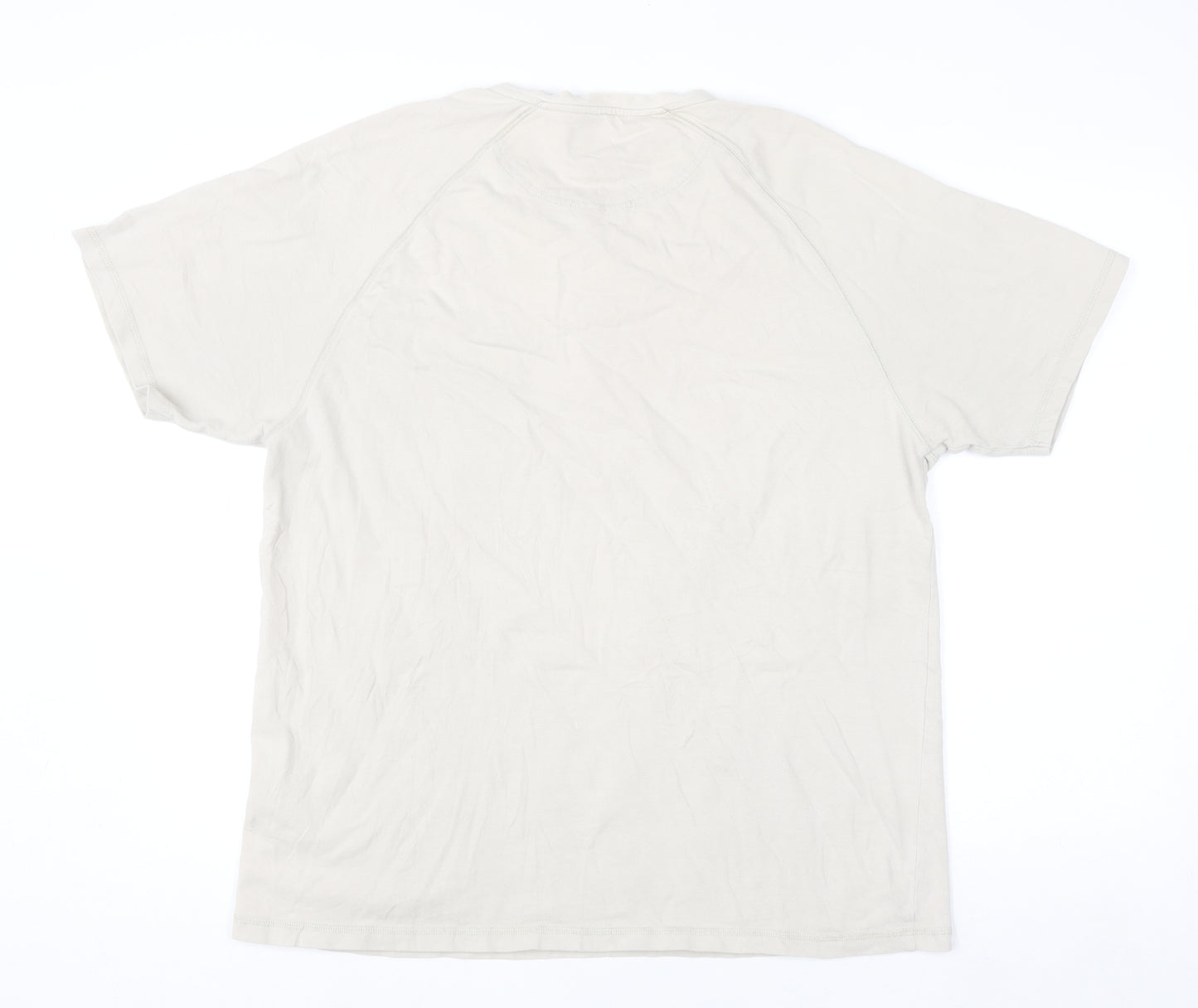 Hawkshead Men Beige Cotton Henley Short Sleeve Casual Shirt L