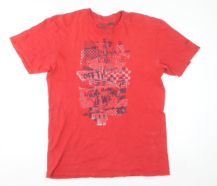 Vans Men's Red Classic Graphic Print Short Sleeve T-Shirt Large