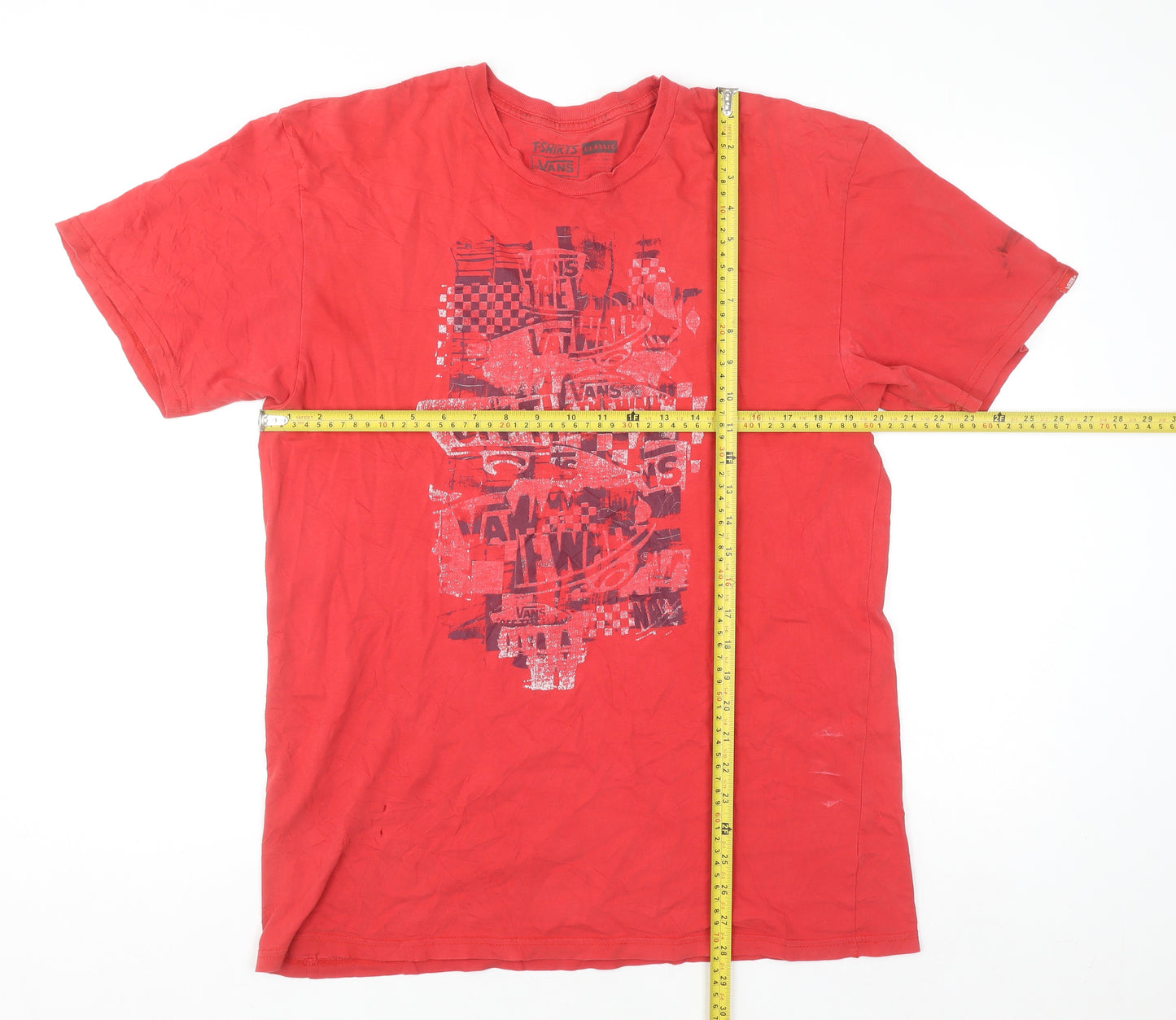 Vans Men's Red Classic Graphic Print Short Sleeve T-Shirt Large