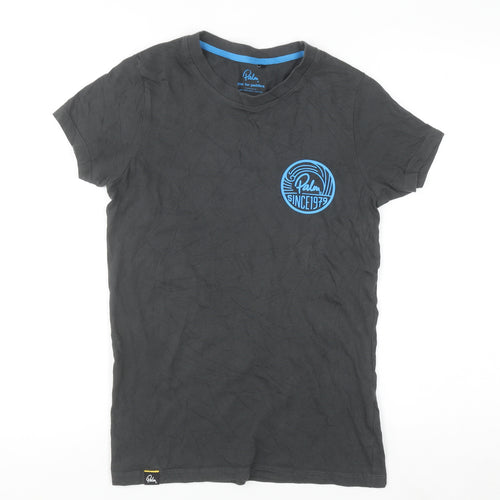 Palm Womens Black Organic Cotton T-Shirt Size S Crew Neck Casual