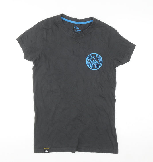 Palm Womens Black Organic Cotton T-Shirt Size S Crew Neck Casual