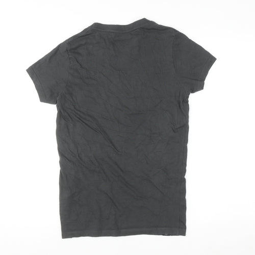 Palm Womens Black Organic Cotton T-Shirt Size S Crew Neck Casual