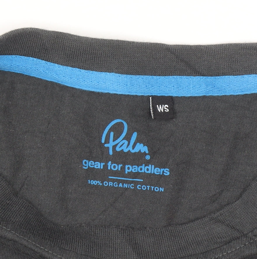Palm Womens Black Organic Cotton T-Shirt Size S Crew Neck Casual