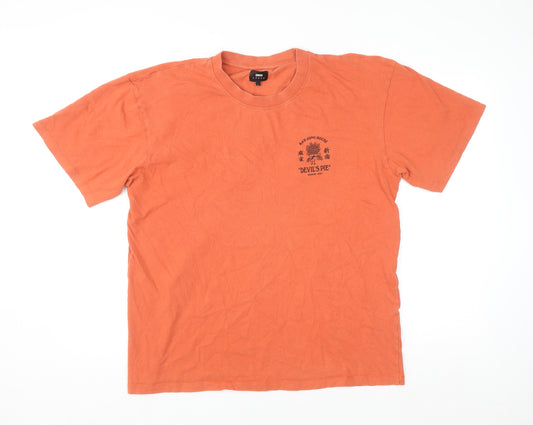 Edwin Men's Orange Graphic Print Crew Neck Cotton T-Shirt Size L