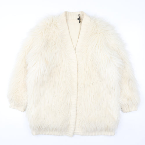 River Island Womens Ivory Faux Fur Knit Coatigan Size 10