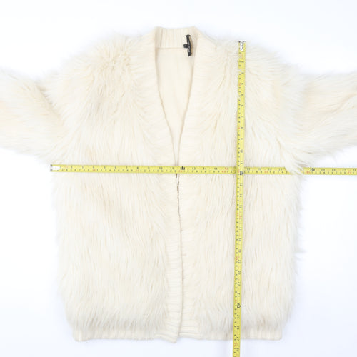 River Island Womens Ivory Faux Fur Knit Coatigan Size 10