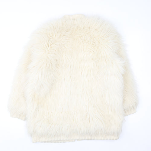 River Island Womens Ivory Faux Fur Knit Coatigan Size 10