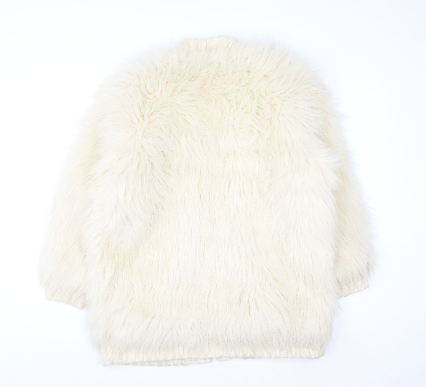 River Island Womens Ivory Faux Fur Knit Coatigan Size 10