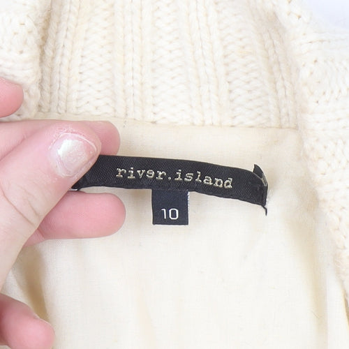 River Island Womens Ivory Faux Fur Knit Coatigan Size 10