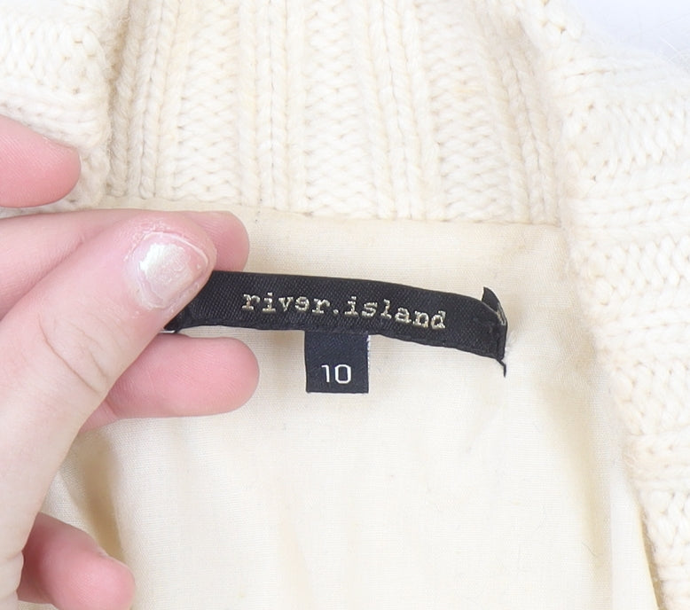 River Island Womens Ivory Faux Fur Knit Coatigan Size 10