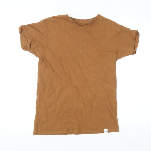 Pull & Bear Men's Brown Cotton Crew Neck Short Sleeve T-Shirt Size S