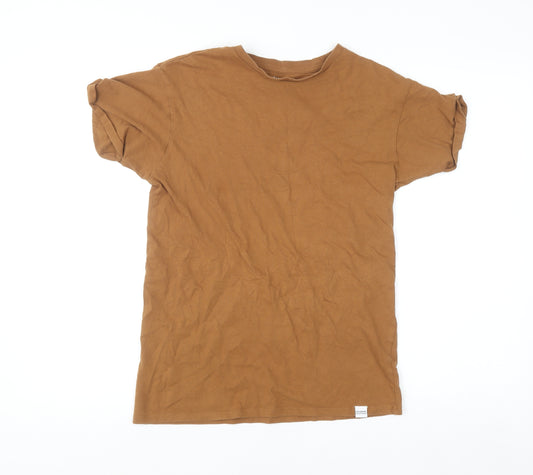 Pull & Bear Men's Brown Cotton Crew Neck Short Sleeve T-Shirt Size S