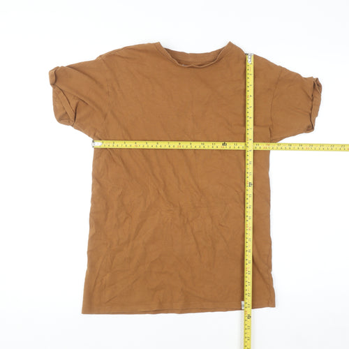 Pull & Bear Men's Brown Cotton Crew Neck Short Sleeve T-Shirt Size S