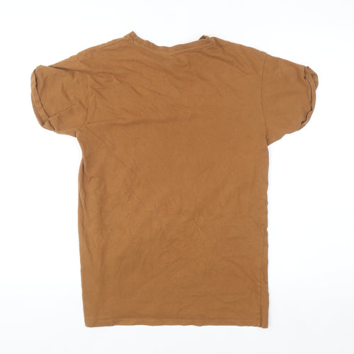 Pull & Bear Men's Brown Cotton Crew Neck Short Sleeve T-Shirt Size S
