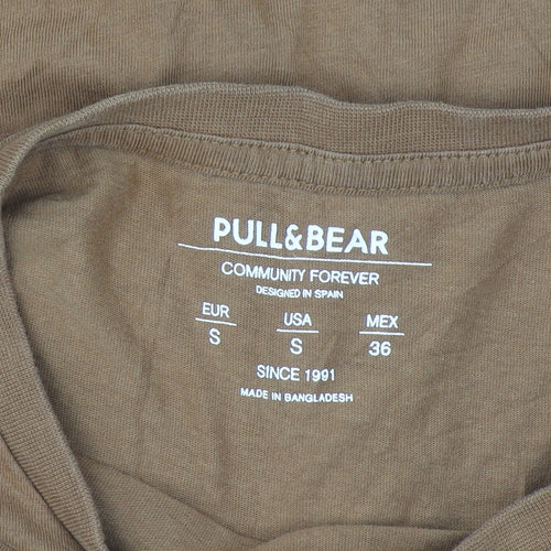 Pull & Bear Men's Brown Cotton Crew Neck Short Sleeve T-Shirt Size S