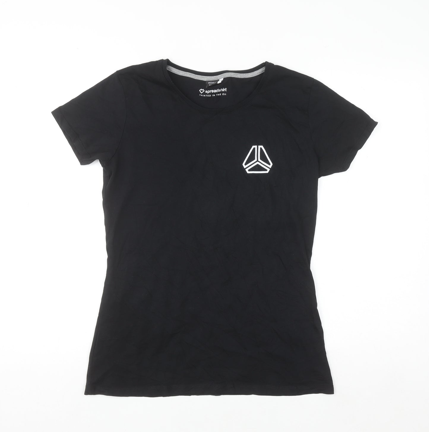 Spreadshirt Women Black Cotton Crew Neck Basic Short Sleeve T-Shirt M
