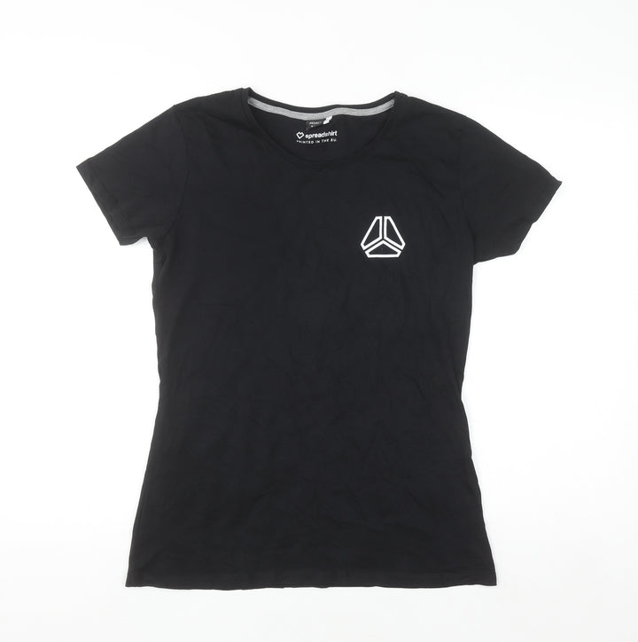 Spreadshirt Women Black Cotton Crew Neck Basic Short Sleeve T-Shirt M