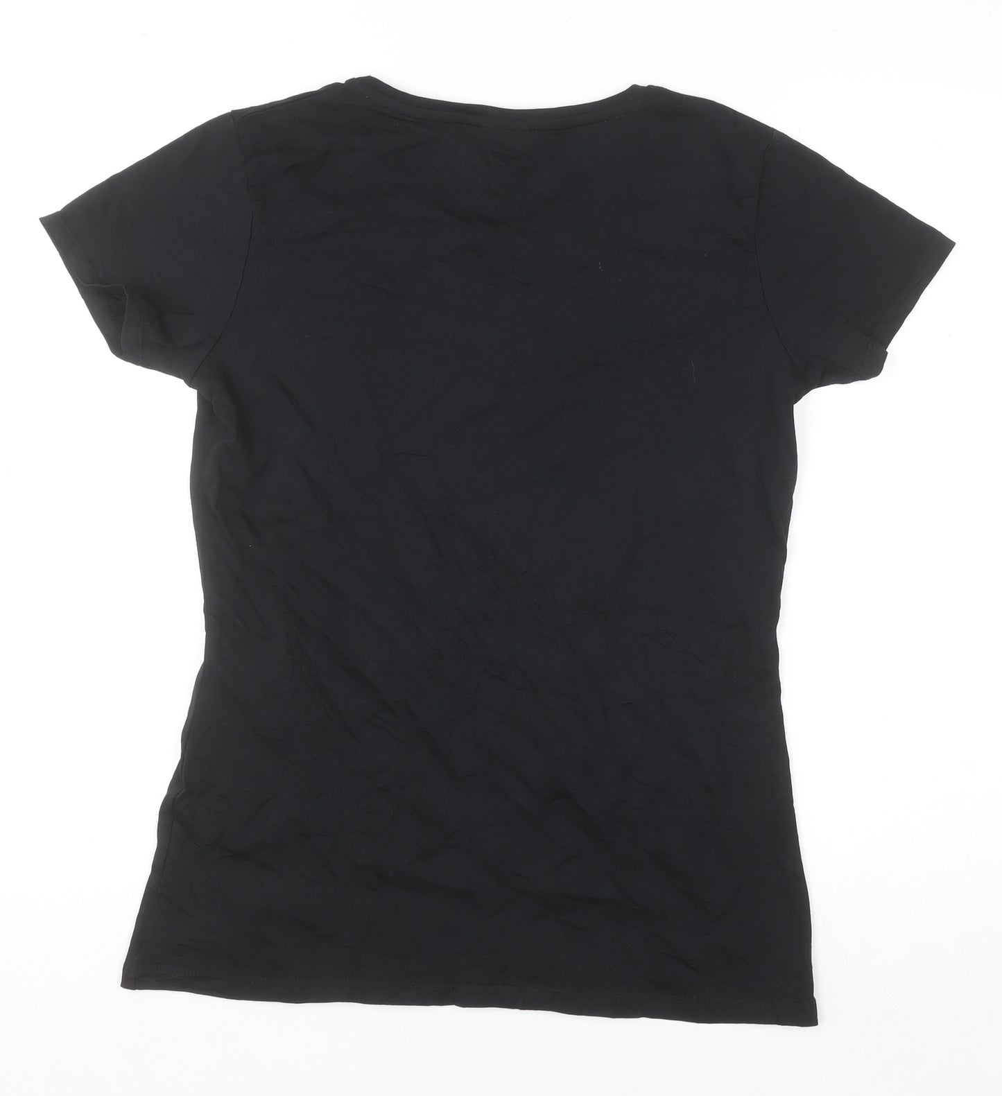 Spreadshirt Women Black Cotton Crew Neck Basic Short Sleeve T-Shirt M