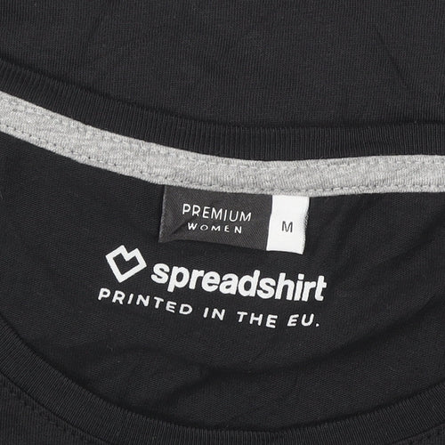 Spreadshirt Women Black Cotton Crew Neck Basic Short Sleeve T-Shirt M