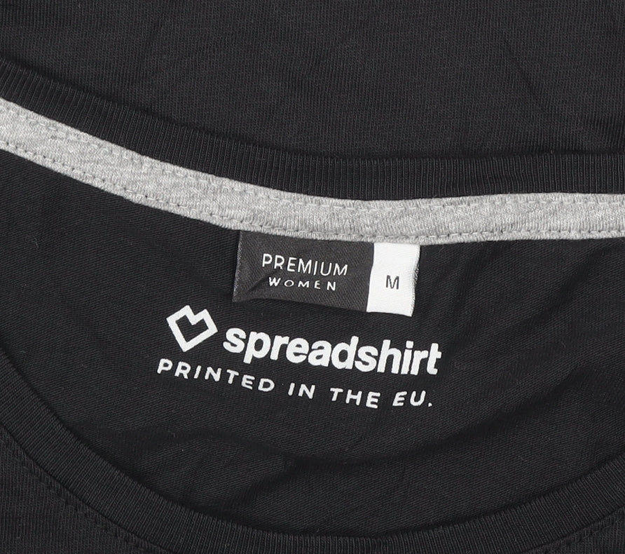 Spreadshirt Women Black Cotton Crew Neck Basic Short Sleeve T-Shirt M