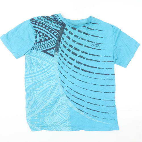 Atlas For Men Blue Tribal Graphic Cotton T-Shirt Size M