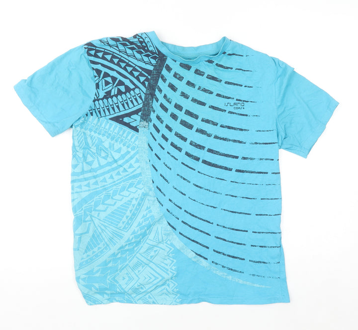 Atlas For Men Blue Tribal Graphic Cotton T-Shirt Size M