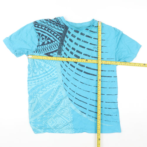 Atlas For Men Blue Tribal Graphic Cotton T-Shirt Size M