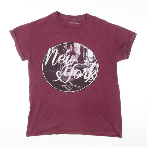 River Island Men's Red New York Graphic Print Cotton T-Shirt Medium