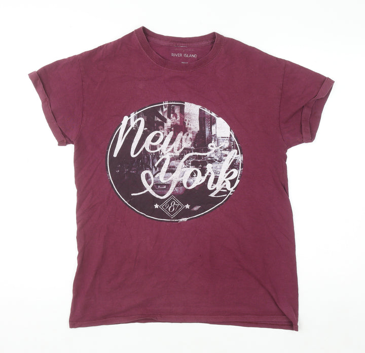 River Island Men's Red New York Graphic Print Cotton T-Shirt Medium