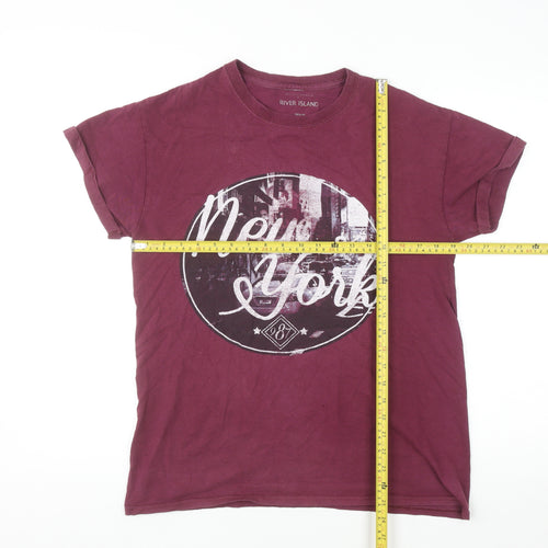 River Island Men's Red New York Graphic Print Cotton T-Shirt Medium