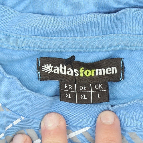 Atlas For Men Blue Graphic Sports T-Shirt Men's L Cotton Short Sleeve